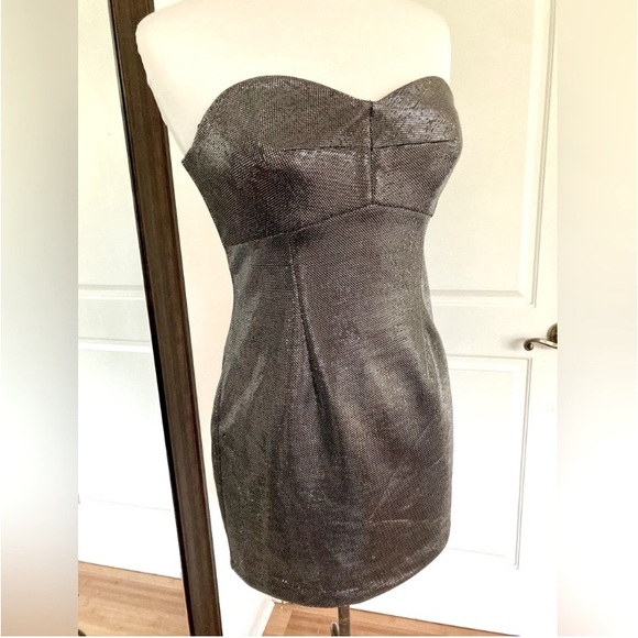 GUESS Strapless Mini Dress Lurex Metallic Look - Picture 7 of 12